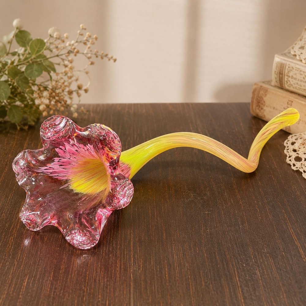 Vintage Hand Blown Art Glass Pink Calla Lily Flower Sculpture Murano Style 12"